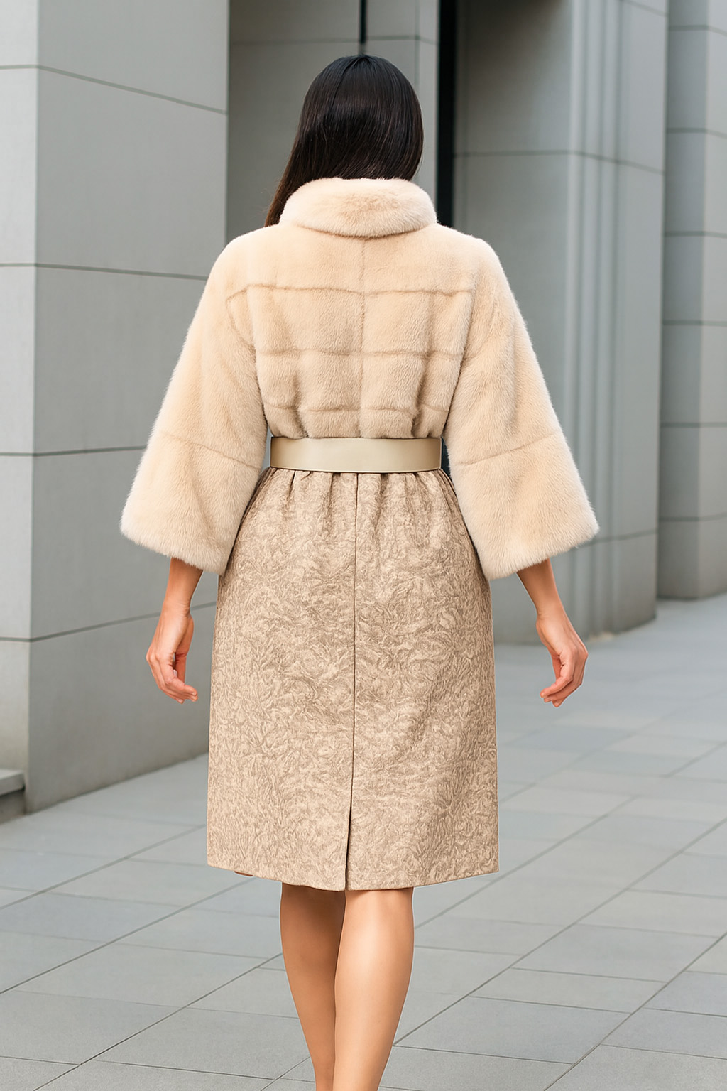 Пальто норковое бежевое